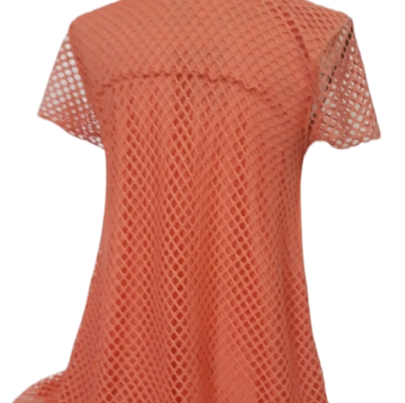 Womens sz Large Coral color Lined Net coverup swimsuit poolside Beachwear - Picture 6 of 6